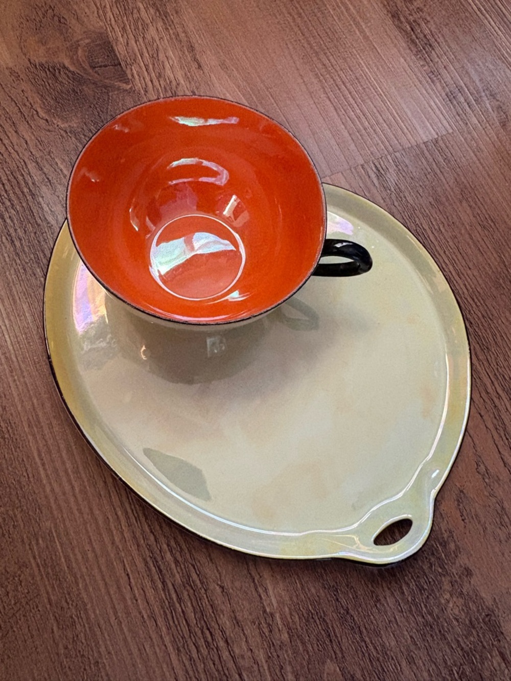 Vintage Art Deco RW Bavaria Lusterware Snack Set - Iridescent Orange & Yellow